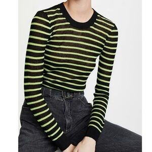 Veronica Beard Jeans Striped Linen Blend Lightweight See Through Knitted Sweater